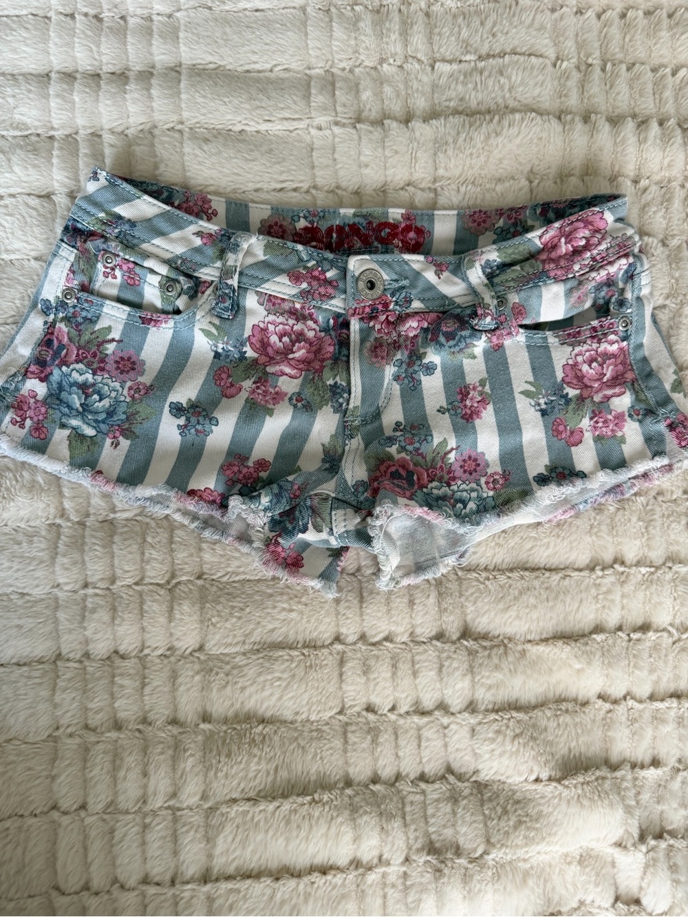 Y2K Floral Striped Denim Micro shorts Size 3